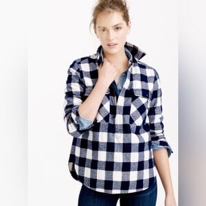 J Crew Blue And Whitw Buffalo Plaid Half Zip Flannel Womens Size Small!